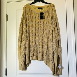 NWT Lauren Ralph Lauren Linen Blend Women Knit Poncho Gold Size S/M  $195
